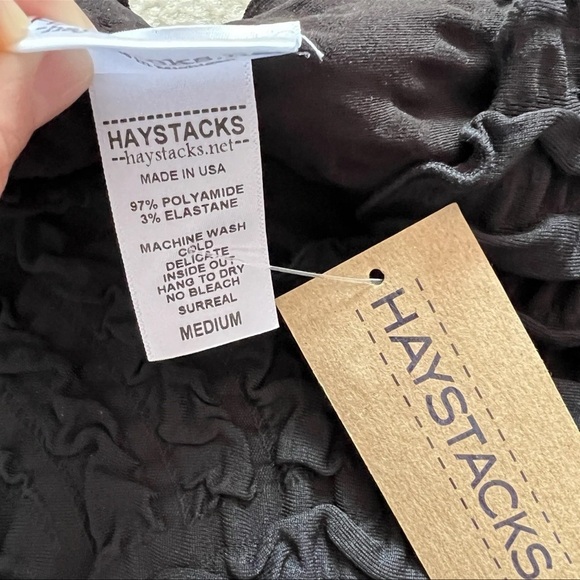 Haystack Waffle Textured Top Black 3/4 Sleeves V-neck Women's Size M - Picture 11 of 16